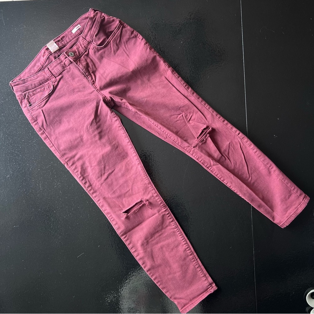 Arizona Womens Burgundy Ripped Stretch Jeans Jeggings Size 7